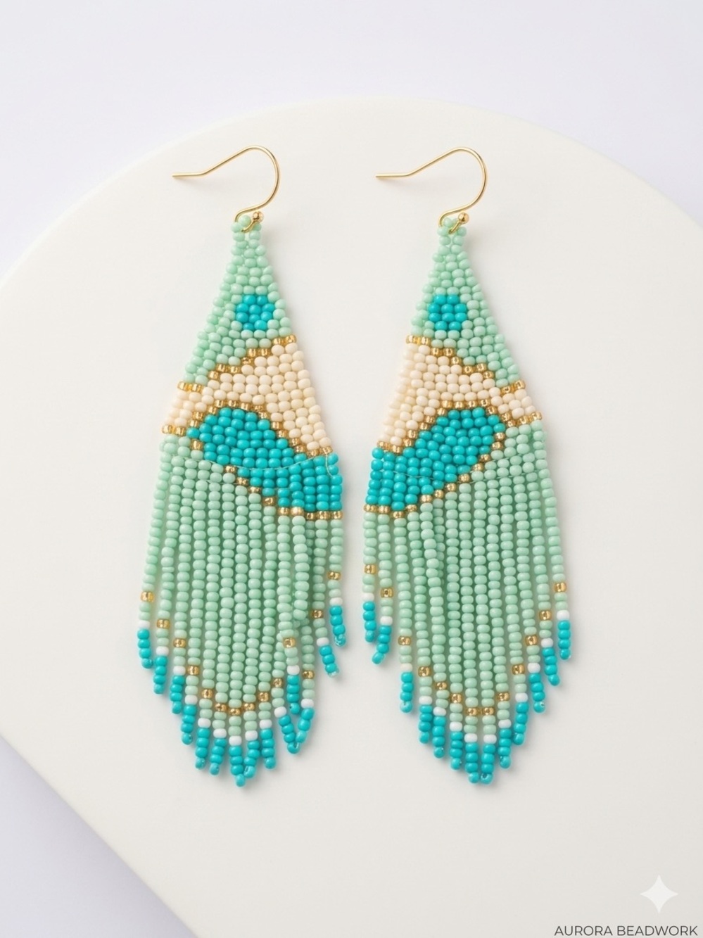 Mint & Turquoise Beaded Fringe Earrings Miyuki beach waterproof jewelry